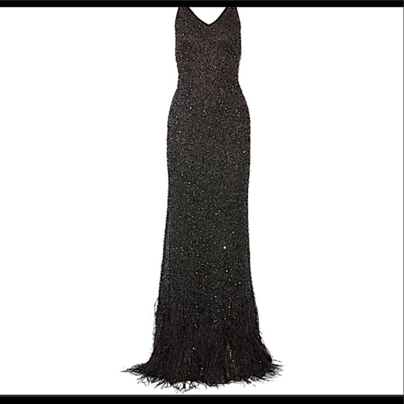 Haute Hippie Sequin Bead Feather Embellished Gown - Picture 4 of 16